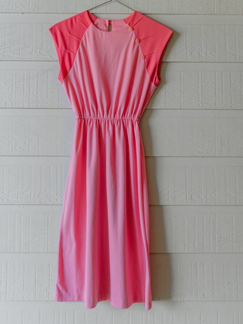 Vintage Pink Cap Sleeve Midi Dress
